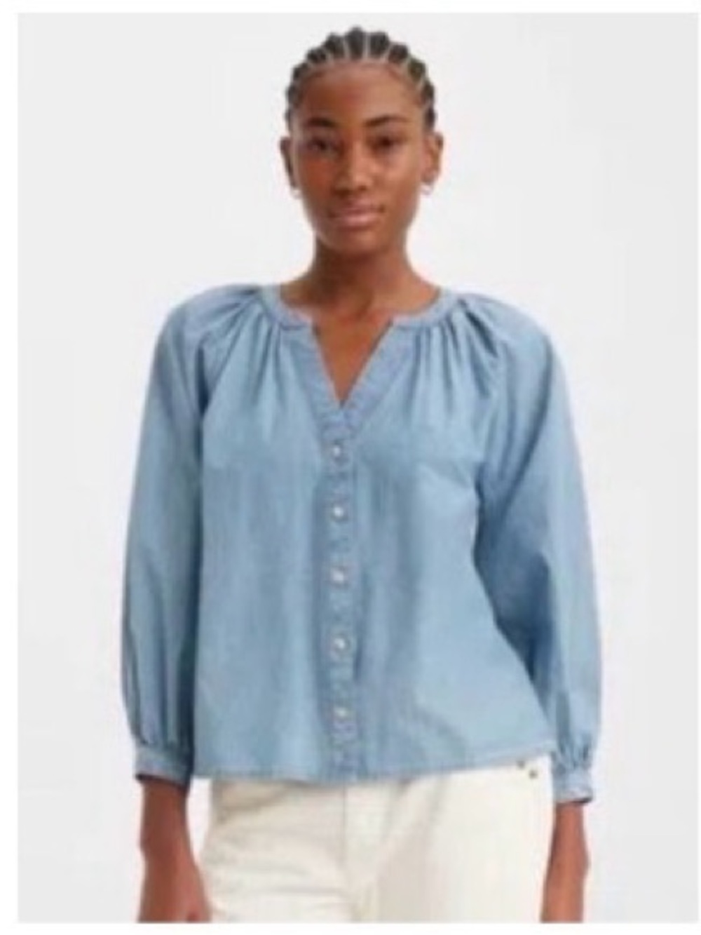 NEW Levi's Light Blue Button-Front Peasant Blouse Sz S